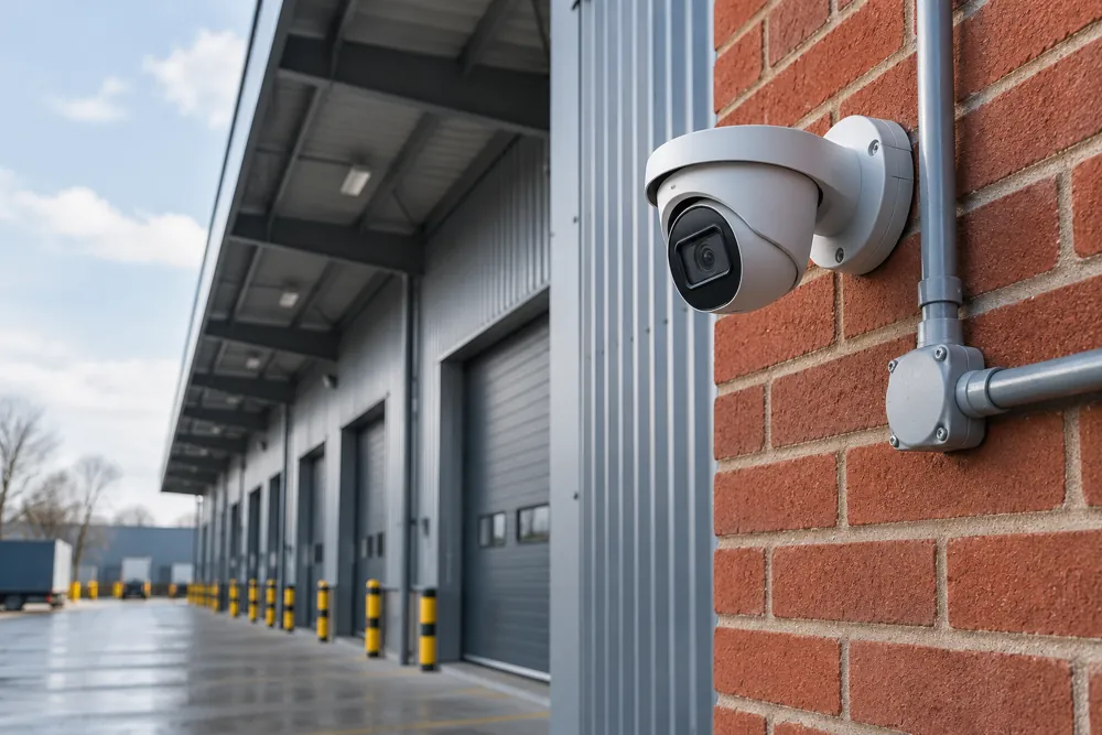 Wall-mounted surveillance camera illustrating loading-bay coverage for Nottingham businesses